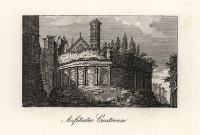 Ansicht des Amphitheatrum Castrense und der Aurelianischen Mauern, Rom von Unbekannt