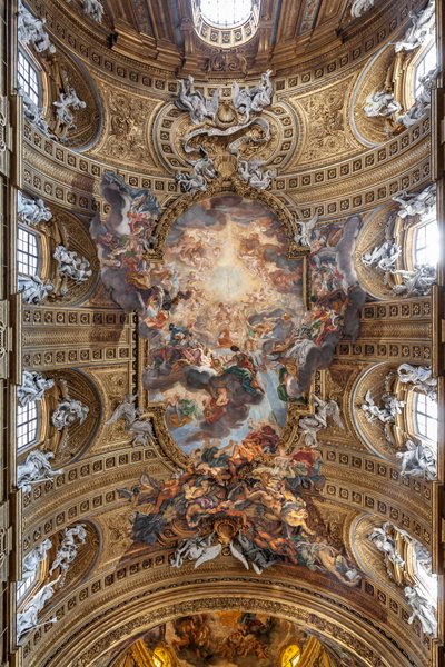 Blick auf das Gewölbe des Kirchenschiffs mit "Der Triumph im Namen Jesu", Kirche des Gesù, Rom, Italien von Unbekannter Künstler