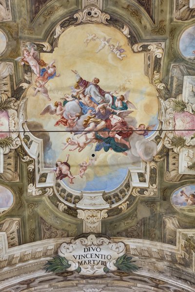 Ansicht des Gewölbes mit Fresko des Teatini-Raums, Chiesa di San Vincenzo, Piacenza, Emilia-Romagna, Italien von Unbekannter Künstler