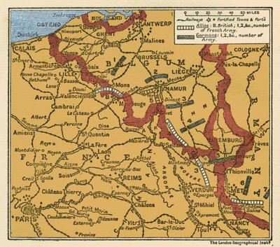 Karte des Ersten Weltkriegs: Position der Armeen am 22. August 1914 von Unbekannter Künstler