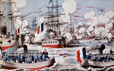 Krieg zwischen China und Frankreich (1884-1885): Zerstörung der chinesischen Flotte durch Admiral Courbet in Fou Tcheou, 23. August von Unbekannter Künstler