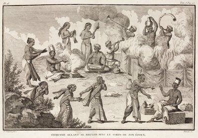 Witwe, die sich auf dem Scheiterhaufen ihres toten Mannes verbrennen will, Indien von Unbekannt