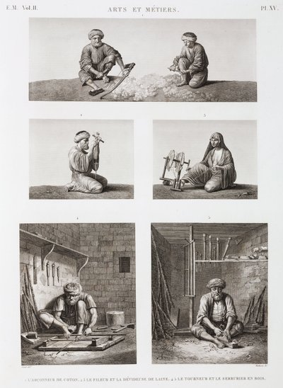 Wolle & Kammgarn, Spinnen Textil- und Holzarbeiter, Ägypten, ca. 1798 von Unbekannt