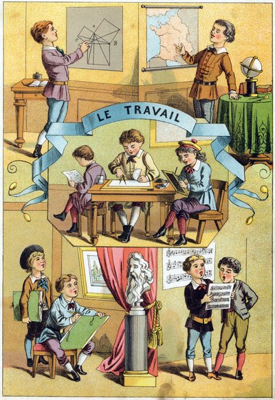 Arbeit im Klassenzimmer. Gravur im "Alphabet der kleinen Schüler" von Unbekannt