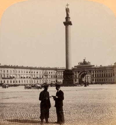 Denkmal für Alexander I., Triumphbogen und das Staab-Gebäude, St. Petersburg, Russland, 1897 von Underwood and Underwood
