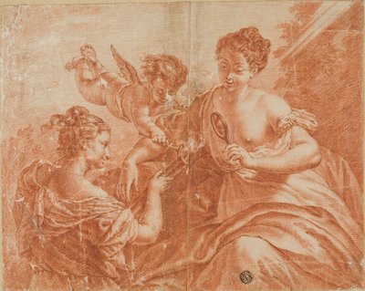 Amor und zwei Frauen, die eine Fackel anzünden von Unknown