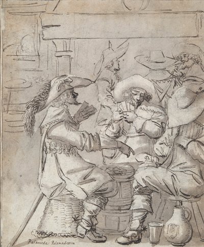 Männer beim Kartenspiel (recto); Gasthausinterieur mit stehendem Mann, der raucht (verso) von Unknown