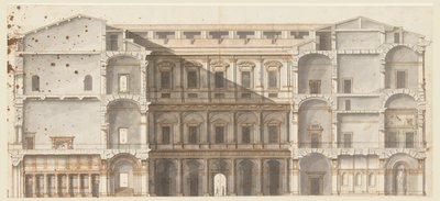 Abschnitt der Flügel und Erhebung einer Wand am Hof, Palazzo Farnese, Rom von Unknown