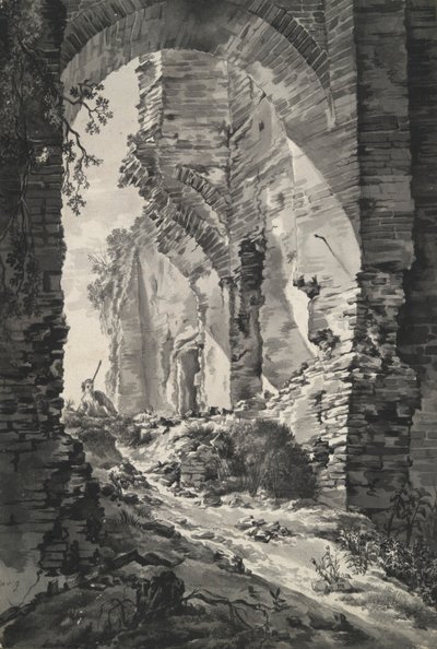 Das Eingangstor der Ruinen der Burg Brederode, Holland, mit Schäfer von Unknown