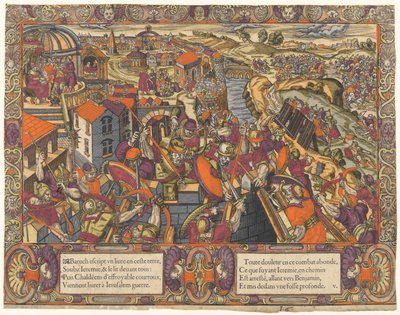 Die Geschichte von Jeremia: Baruch schreibt ein Buch unter Jeremia, die Chaldäer belagern Jerusalem, Jeremia wird in einen Graben geworfen (Jeremia 36-38) von Unknown