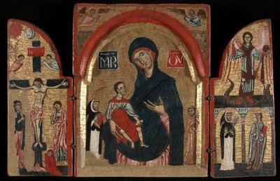 Triptychon: Jungfrau und Kind mit den Heiligen Dominikus und Franziskus; Die Kreuzigung; Heiliger Michael mit den Heiligen Peter Martyr und Katharina von Alexandria von Unknown