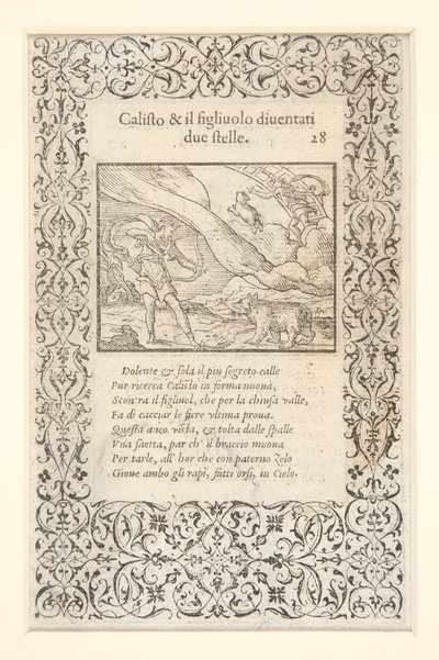 a) Calisto von Juno geschlagen und in einen Bären verwandelt; auf der Rückseite: b) Calisto und ihr Sohn werden zu zwei Sternen von Unknown