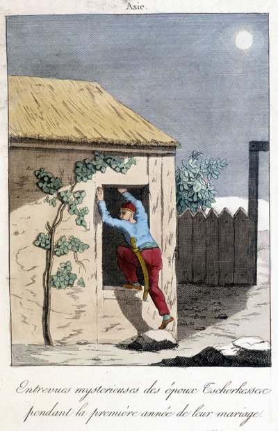 1811 Diagramm, das die geheimnisvollen Interviews der Ehepartner von Tscherkessen im ersten Jahr ihrer Ehe illustriert (Asien) von Unknown artist
