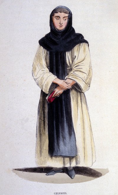 Ein Celestin, Ordensmitglied des 1254 von Cölestin V gegründeten Ordens. Gravur des 19. Jahrhunderts von Unknown artist