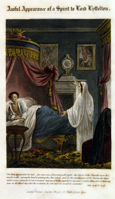 Ein Geist erscheint vor Lord Littelton, um seinen Tod anzukündigen. 1825. Bibliothek Morando, Mailand. von Unknown artist