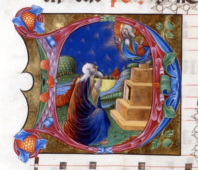 Abraham wird vom Herrn eingeladen, sein Land zu verlassen. Miniatur aus einem Chorbuch des 15. Jahrhunderts (civitatis von Augustinus). Bibliothek von Lodi von Unknown artist