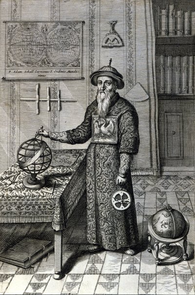 Adam Schall, Astronom (1592-1666) im Mandarin-Kostüm im Pekinger Observatorium, in „China“ von Athanase Kircher (oder Athanasius Kircheri) von Unknown artist