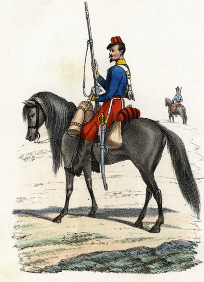 Afrikanischer Jäger zu Pferd, Regiment 1831 gegründet und 1832 in Algerien präsent. In „Storia d