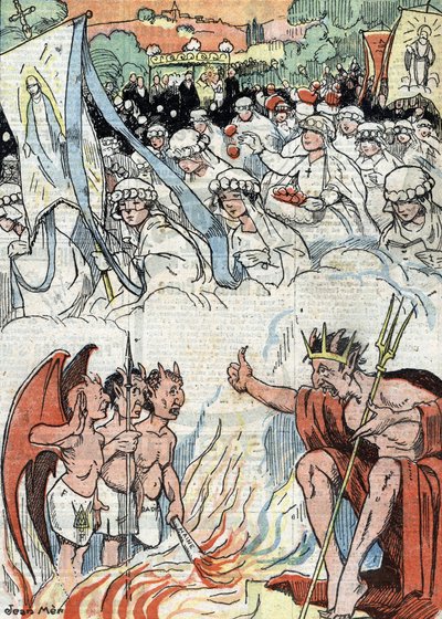 Nach einer Zeit des Verbots religiöser öffentlicher Veranstaltungen beginnen Prozessionen und Wallfahrten in Frankreich wieder. Illustration aus „Le pèlerin“ Mai 1921 von Unknown Artist