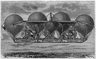 Luftschiffprojekt des Erfinders Ernest Petin (1812-1878). Gravur in „Le journal de la jeunesse“ von Unknown artist