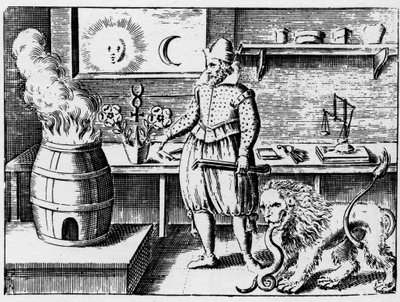 Alchemie - La flamamme - Gravur von 1659 in „L