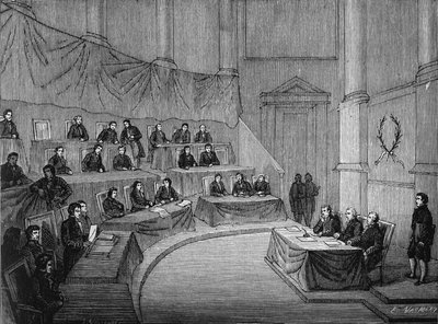 Alessandro Volta liest vor der Akademie der Wissenschaften seine These über die Batterie in Anwesenheit des Ersten Konsuls Bonaparte am 18. November von Unknown artist