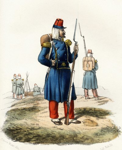Algerien, leichte Infanterie der französischen Armee Afrikas während der Expedition 1830. In „Storia d