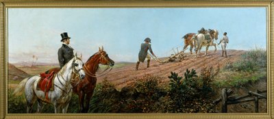 Allegorie, die Napoleon beim Pflügen unter der Aufsicht seines schwarzen Dieners auf St. Helena darstellt, Öl auf Leinwand von Olivier Pichat (1825 - 1912) von Unknown artist