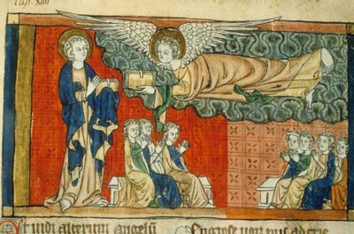 Allegorie des Falls von Babylon (mit Engel) - Miniatur des Mittelalters: Genehmigung der Stadtbibliothek von Toulouse erforderlich von Unknown artist