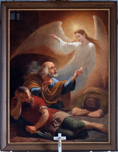 Ein Engel befreit den heiligen Petrus aus dem Gefängnis, gezeichnet von F. Devigne (?) von Unknown artist