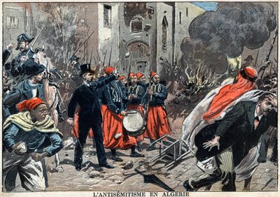 Antisemitismus in Algerien im Jahr 1898 - In Algier fanden antisemitische Proteste statt, Gouverneur Louis Lepine griff ein, um die Plünderung jüdischer Geschäfte zu stoppen, eine Illustration aus der Zeitung „Le-Pelerin“ vom 6. Februar von Unknown artist