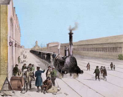 Ankunft des Güterzugs der Paris-Orléans-Linie - Gravur aus dem 19. Jahrhundert - Privatsammlung von Unknown artist