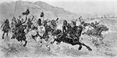 Barbarische Invasionen - Die Hunnen (Gravur von U. Checa) von Unknown artist