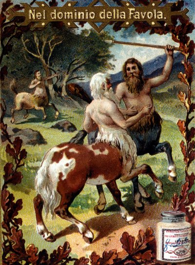 Kampf zwischen Kentauren. Werbevignette. Chromolithographie aus dem späten 19. Jahrhundert von Unknown artist