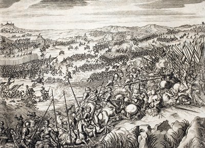 Schlacht von Gembloux (1578) - Spanische Armee gegen die Armee von 16 der Siebzehn Provinzen der Niederlande - Gravur in „Histoire De La Guerre Des Paisles-Bas“ von Famiano Strada (1572-1649) von Unknown artist