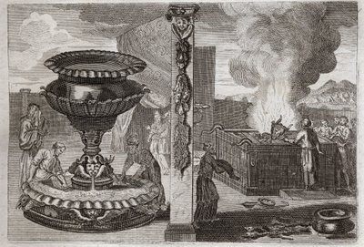 Royaumont-Bibel, Altes Testament: Altar der Düfte. Die Figur der beiden Altäre, der eine der Düfte und der andere der Brandopfer. Illustration von 1811. von Unknown artist