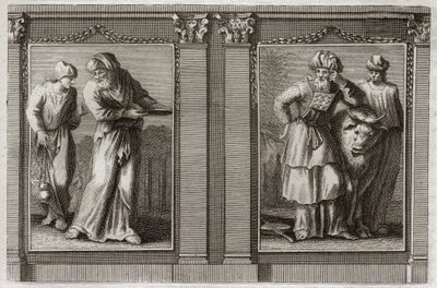 Bibel von Royaumont, Altes Testament: Kleider der Priester. Abbildung der Gewänder des Hohepriesters und der anderen Leviten. Illustration von 1811. von Unknown artist