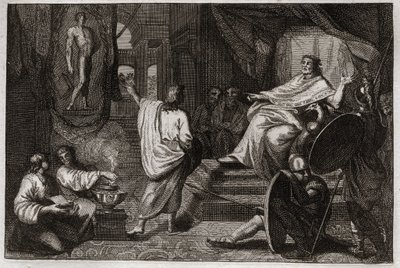 Bibel von Royaumont, Altes Testament: Prophet Daniel. Prophet Daniel offenbart König Nebukadnezar II. einen Traum, den dieser hatte, und erklärt ihm dessen Bedeutung. Illustration von 1811. von Unknown artist
