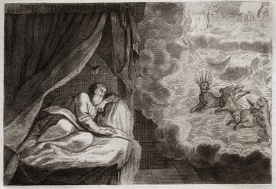 Bibel von Royaumont, Altes Testament: Daniels Vision der vier Monarchien der Assyrer, Perser, Griechen und Römer. Sie sehen vier Monster: Haniel, Kafziel, Azriel, Aniel. Illustration von 1811. von Unknown artist
