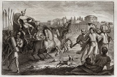 Royaumont-Bibel, Altes Testament: Erhöhung von Joseph. Joseph wird in Herrlichkeit erhoben. Illustration von 1811. von Unknown artist