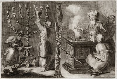 Royaumont-Bibel, Altes Testament: Goldener Leuchter mit sieben Armen (Menora) im Tabernakel. Illustration von 1811. von Unknown artist