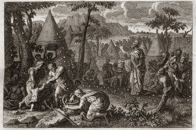 Bibel von Royaumont, Altes Testament: Die Juden in der Wüste (oder die Sammlung von Manna). Gott lässt vierzig Jahre lang Manna vom Himmel fallen. Illustration von 1811. von Unknown artist