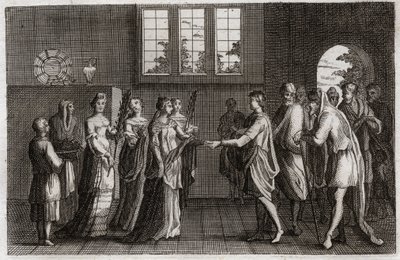 Bibel von Royaumont, Altes Testament: Hochzeit von Isaak. Isaak, Sohn Abrahams, heiratet Rebekka. Illustration von 1811. von Unknown artist