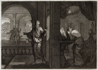Bibel von Royaumont, Altes Testament: Die Buße Davids. Gott sendet seinen Propheten Nathan zu David, um ihm seine Schuld vor Augen zu führen. Die Reue, die dieser heilige König daraus zog, ließ ihn alle Übel akzeptieren, die der Prophet ihm vorhersagte. Il von Unknown artist