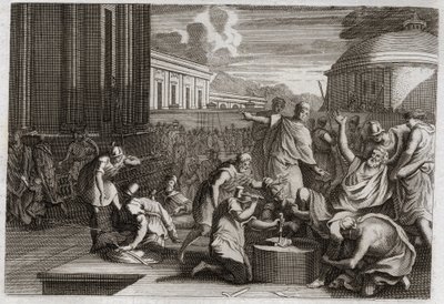 Bibel von Royaumont, Altes Testament: Bestrafung von Adonibesec. Josuas Tod. König Adonibesec (Adonibesech, Adoni Bezek, Adoni-Bezek) wurde von den Juden besiegt und ihm wurden die Enden seiner Füße und Hände abgeschnitten, wie er es bei siebzig Königen ge von Unknown artist