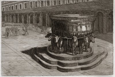 Bibel von Royaumont, Altes Testament: Meer aus Bronze. Guss nennt gewöhnlich das Meer aus Bronze, um die Füße und Hände der Priester zu waschen, wenn sie den Tempel betreten. Illustration von 1811. von Unknown artist