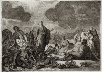 Bibel von Royaumont, Altes Testament: Zweite Vision von Ezechiel. Die Vision, die der Prophet Ezechiel von mehreren vertrockneten Knochen hatte, die eine menschliche Form annahmen. Illustration von 1811. von Unknown artist