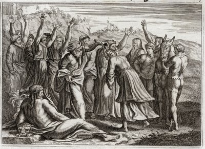 Royaumont-Bibel, Altes Testament: König Salomo. David setzte Salomo auf Bitten von Bathseba und dem Propheten Nathan als König ein. Illustration von 1811. von Unknown artist