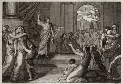 Bibel von Royaumont, Altes Testament: Susanna befreit. Gott nutzt die Weisheit des jungen Daniel, um Susanna vom Tod zu befreien, zu dem sie ungerechterweise verurteilt worden war. Illustration von 1811. von Unknown artist