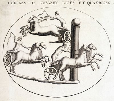 Biges und Quadrigen Pferderennen. Gravur des 19. Jahrhunderts von Unknown artist